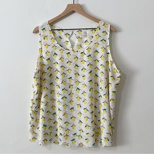 Maison Jules White Lemon Fruit Print Sleeveless Blouse Top